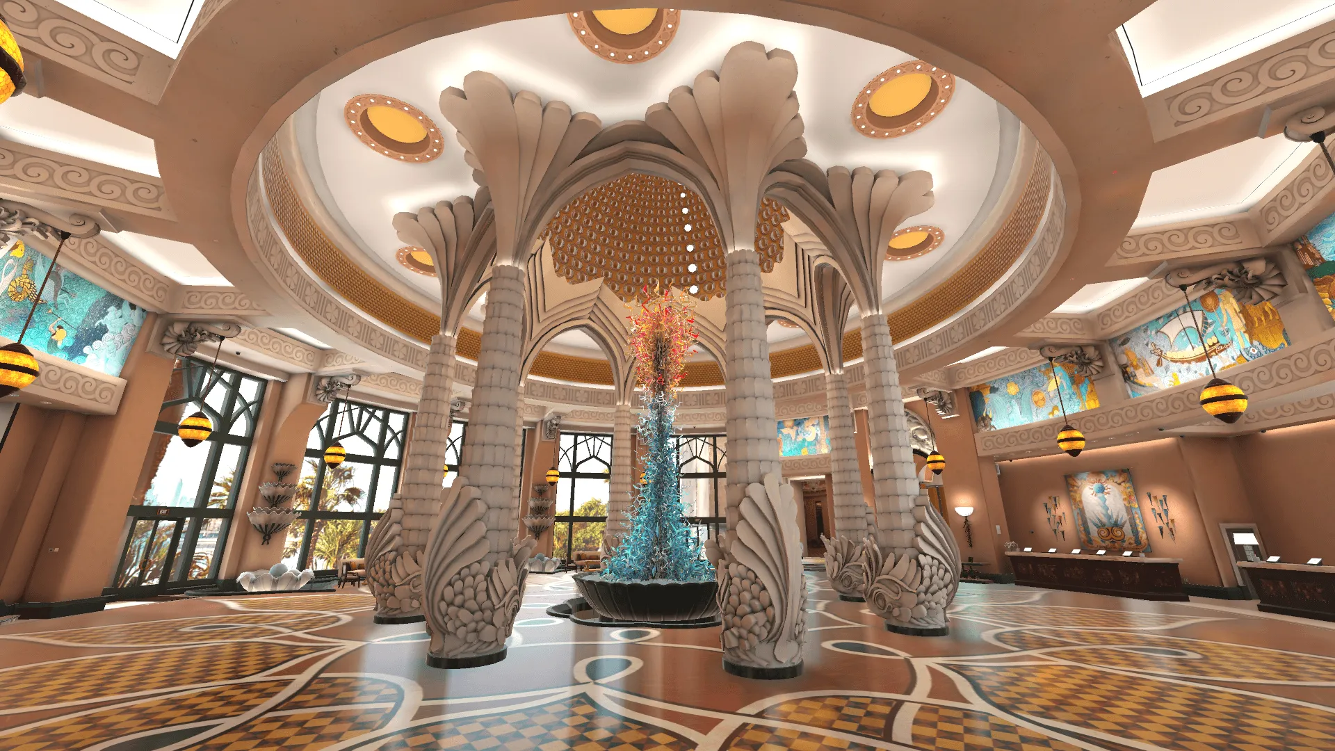 A hotel room rendered for the walkthrough