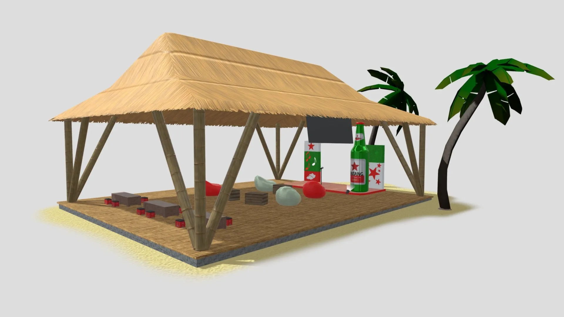 The stage hut, one of the assets built for the world